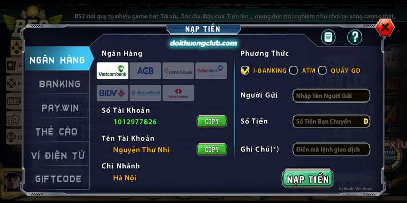 Các phương thức nạp tiền B52club phổ biến